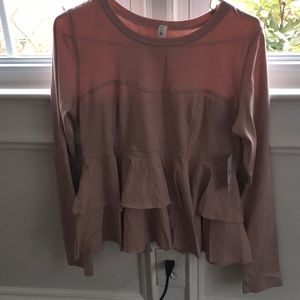 Pale pink ruffled top from Nordstrom.